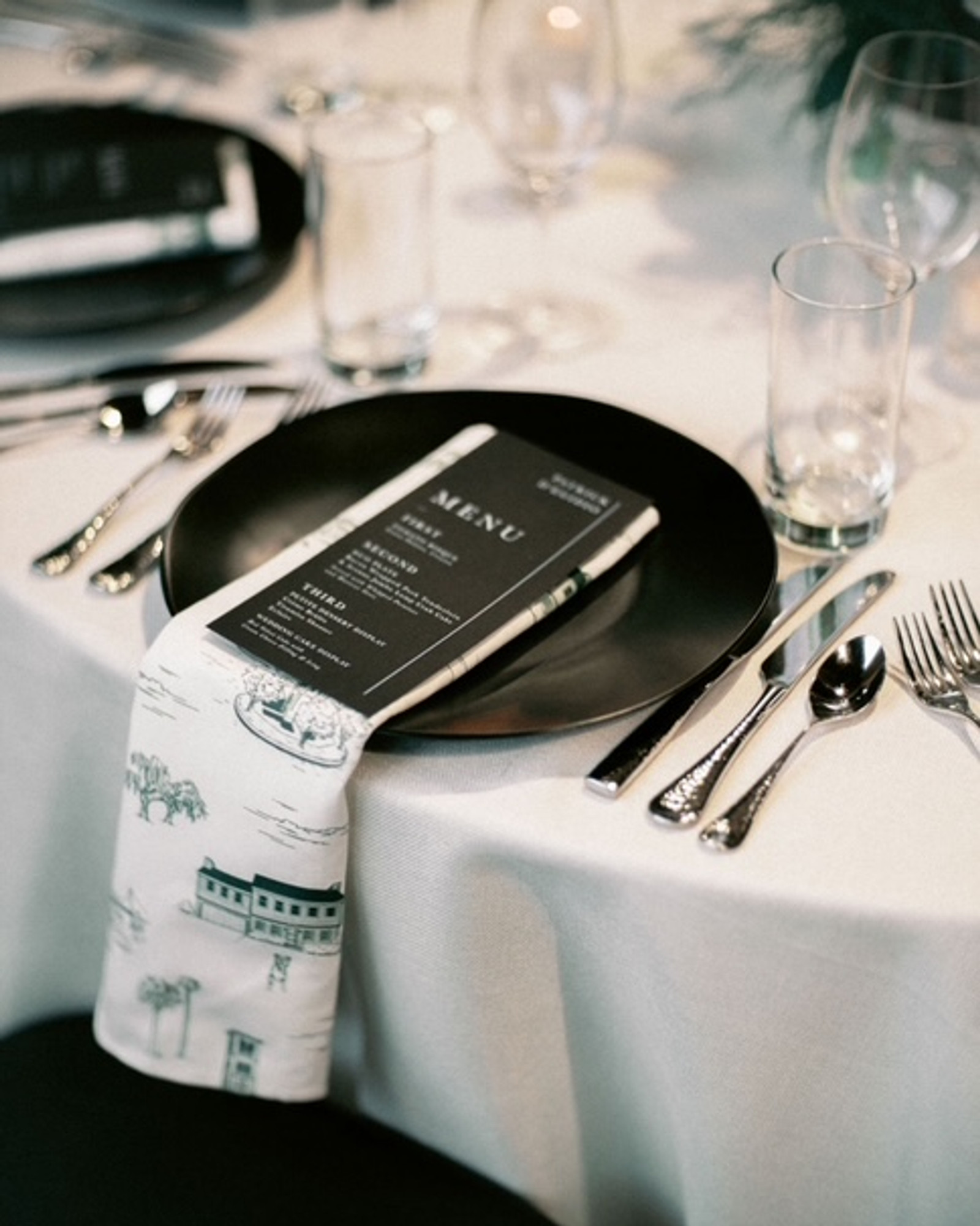 Reception place setting with a custom printed menu